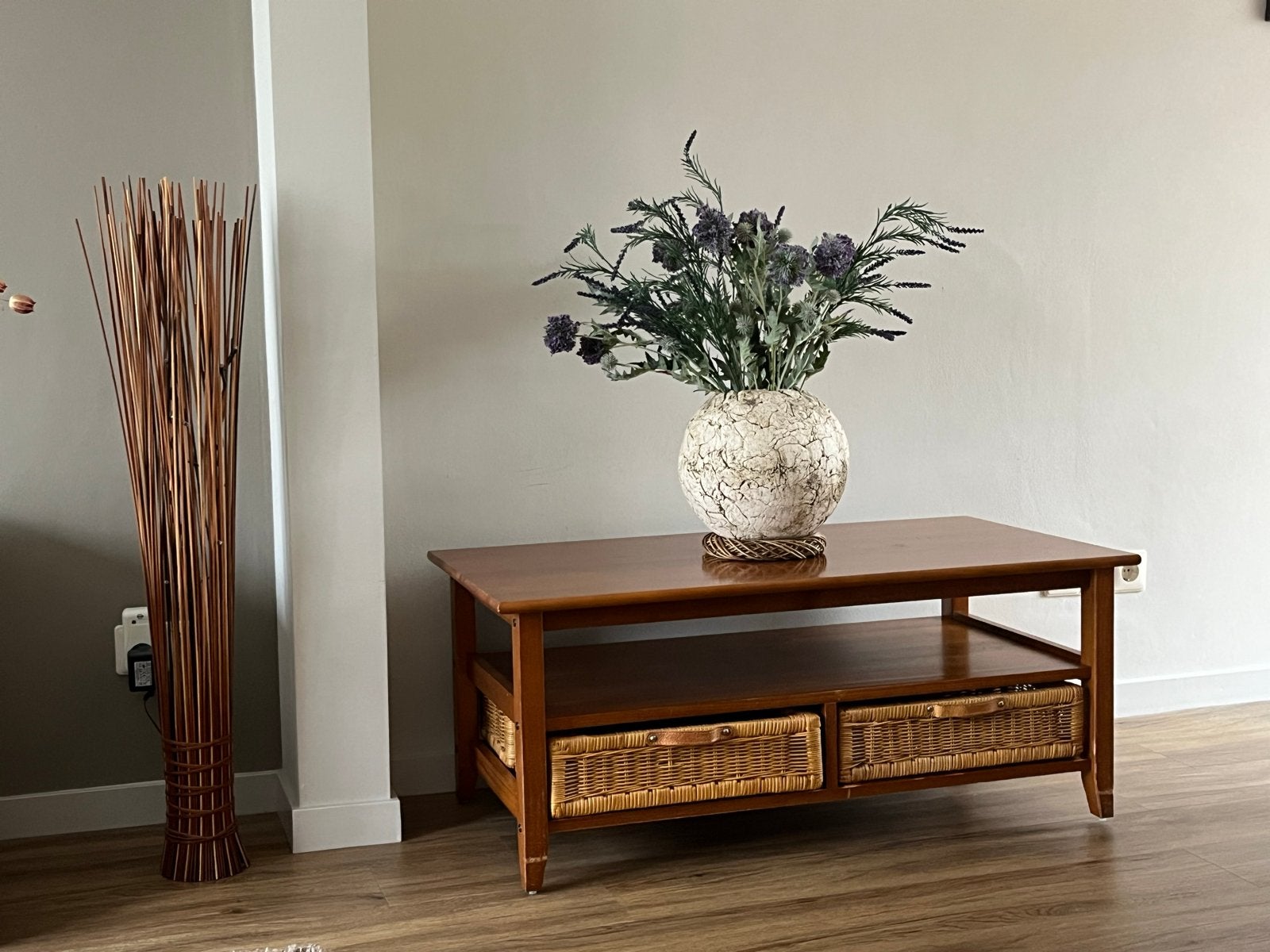 Grenen salontafel met rieten lades - 100x53x42 cm, Ophalen, Gebruikt, 100 tot 150 cm, 50 tot 100 cm