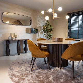 Goudkleurige spiegel met afgeronde hoeken, Huis en Inrichting, Woonaccessoires | Spiegels, Ophalen, Nieuw, 150 tot 200 cm, Rechthoekig