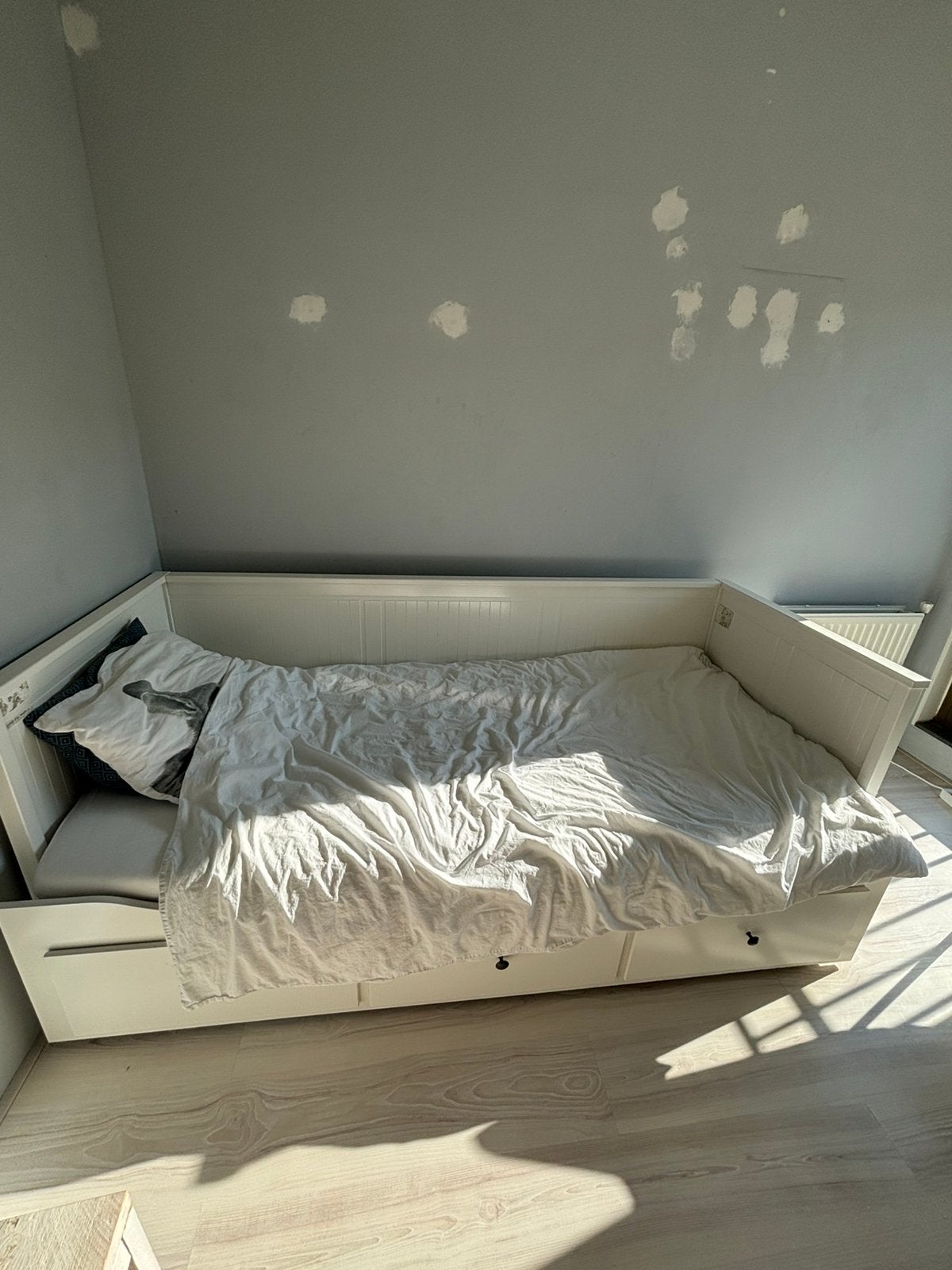 IKEA HEMNES bedbank met 3 ruime lades, inclusief 2 LEIRSUND, Ophalen, Gebruikt, Wit, Tweepersoons