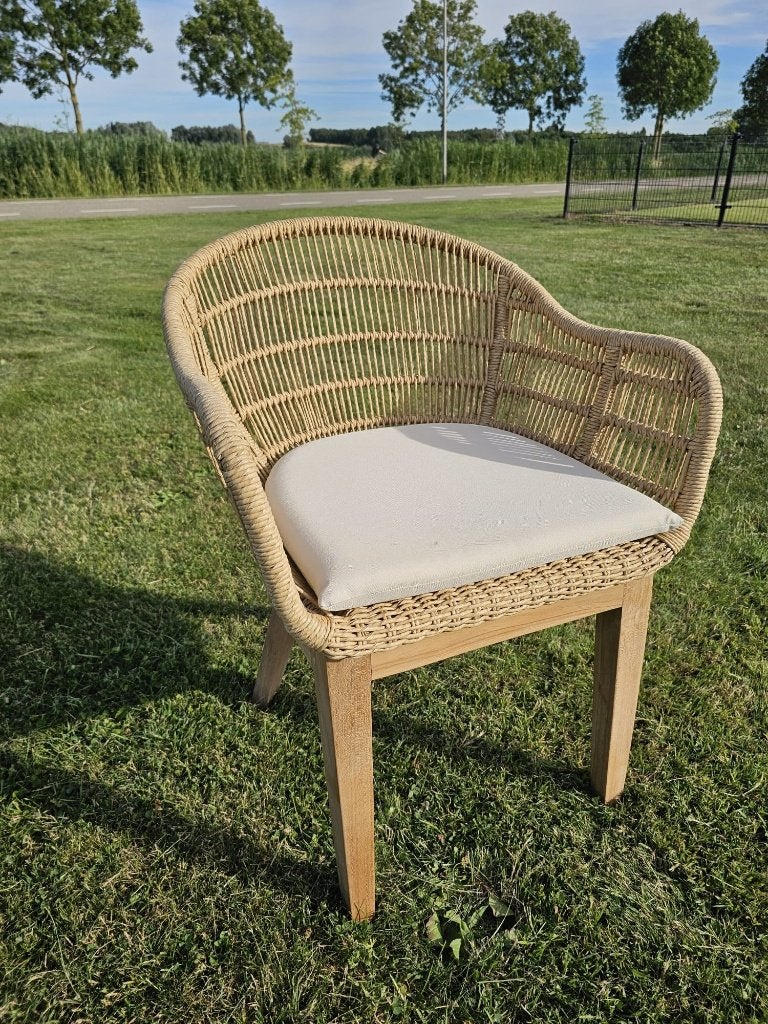 Nieuw: Luxe Teak & Wicker Dining Stoel | Binnen & Buiten, Ophalen, Nieuw, Wicker, Tuinset