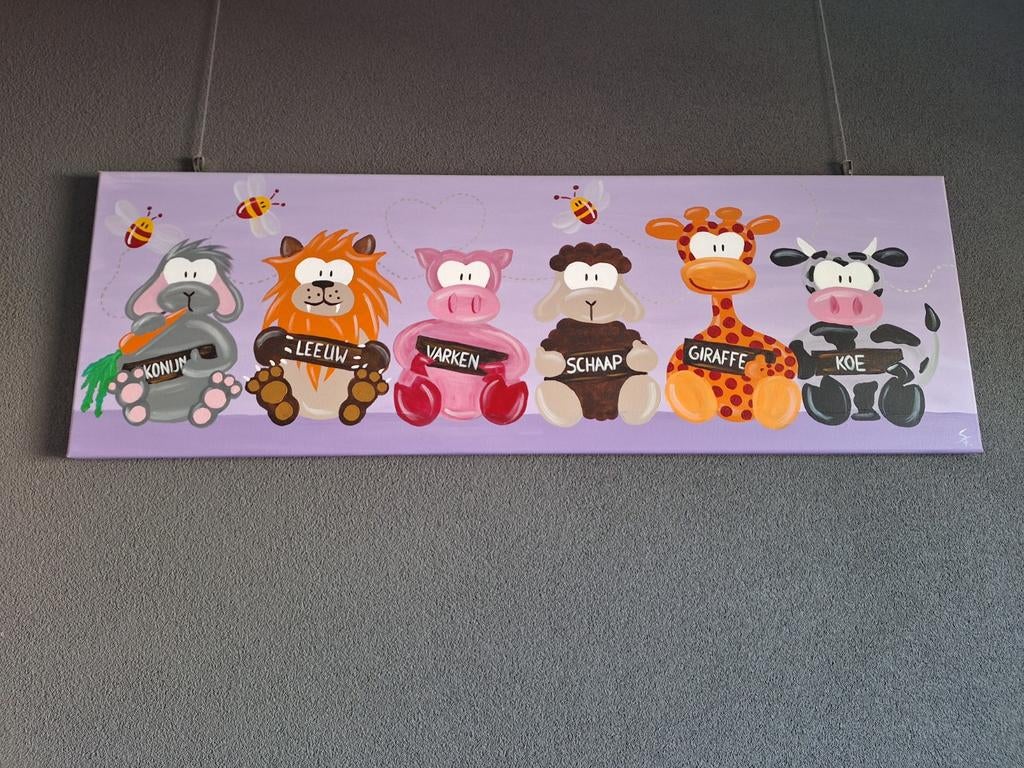 Handgeschilderde Kinderkamer Schilderijen op canvas, Ophalen, Zo goed als nieuw, 100 tot 125 cm, Schilderij