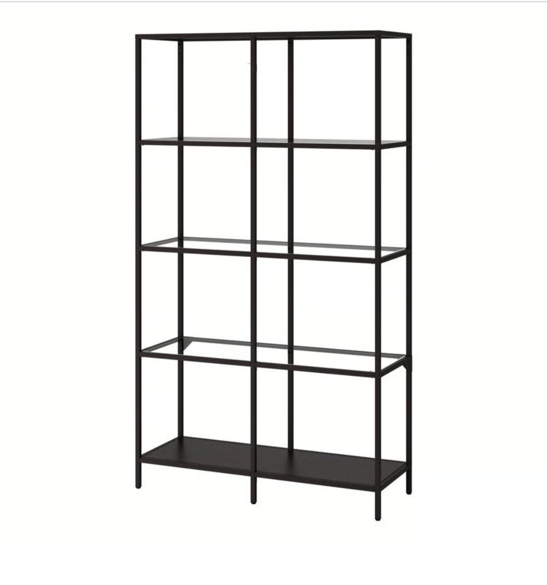 Moderne zwarte stellingkast met glazen planken Ikea, Ophalen, Met plank(en), Modern, Industrieel, 50 tot 100 cm