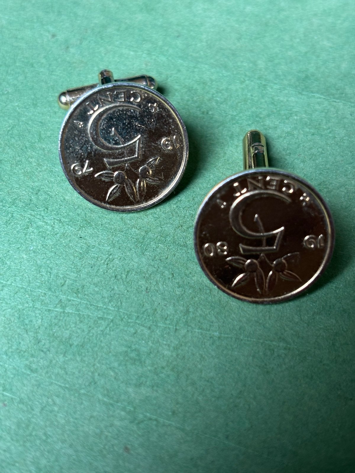 Manchetknopen met 5 cent munt (1979/1980), Ophalen, Gebruikt, Overige materialen