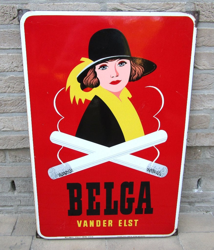 Emaille bord Belga 1953, Ophalen of Verzenden, Gebruikt, Reclamebord