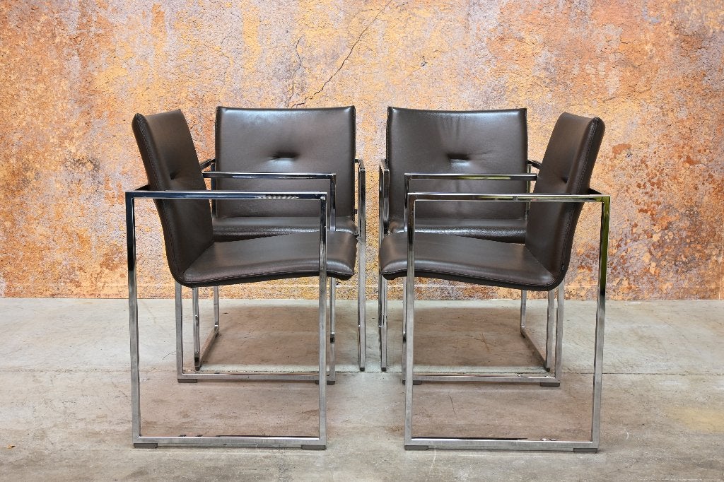 ZGANieuw 4 bruine leren Arco Frame design stoelen, Arco, Bruin, Ophalen of Verzenden, Zo goed als nieuw