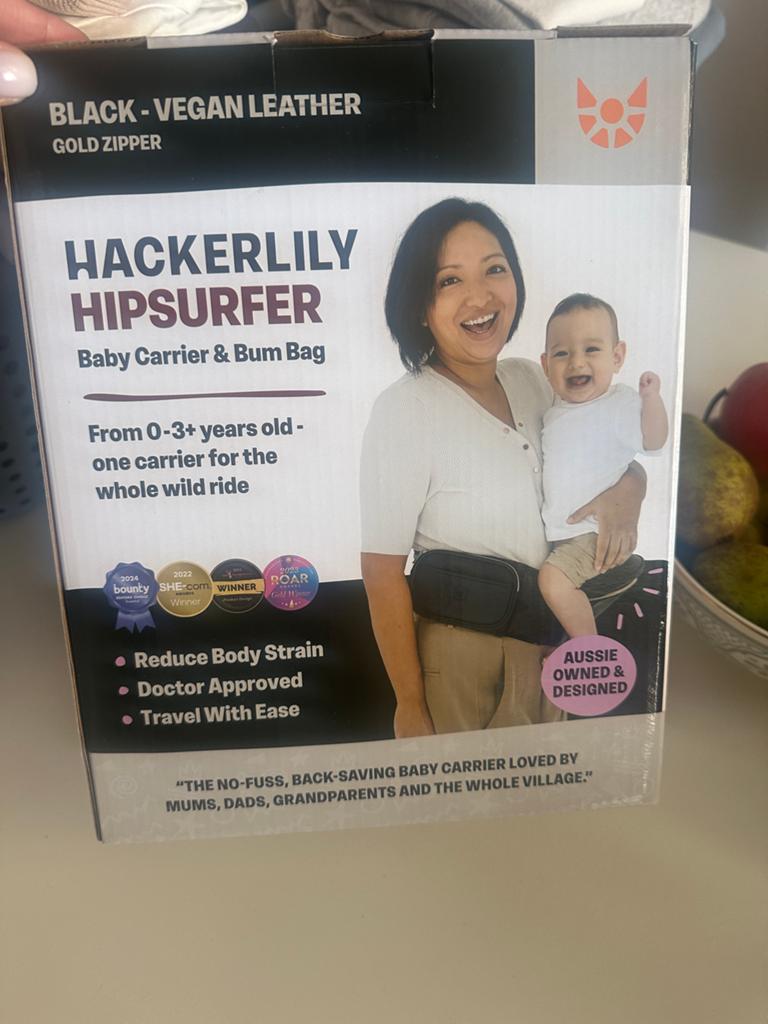 Hackerlily Hipsurfer Baby Carrier - Zwart Vegan Leer, Overige merken, Buik of Rug, Ophalen of Verzenden, Zo goed als nieuw