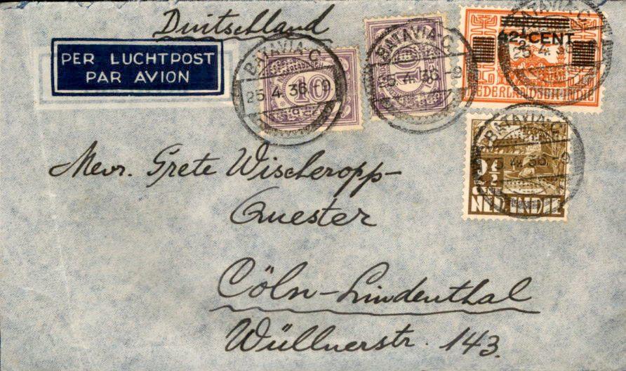 Nederlands Indië - Duitsland - Frankering - 1936, Postzegels en Munten, Brieven en Enveloppen | Nederland, Verzenden, Envelop
