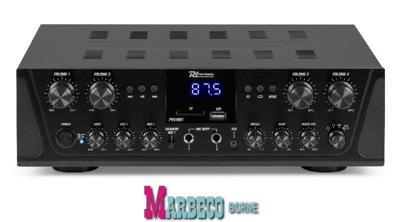 Versterker, Audio amplifier, Bluetooth, USB, SD, MP3, 4-zone, Info@marbeco.nl, Power Dynamics, Nieuw, Overige instrumenten
