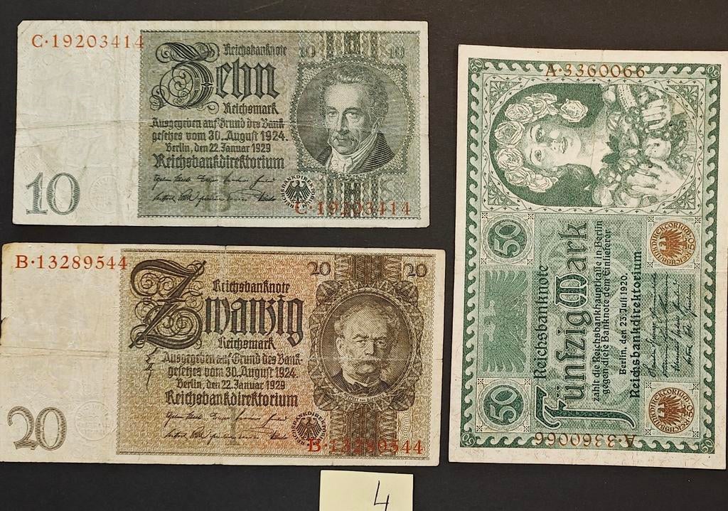 Set Duitse biljetten: 50 Mark 1920 + Reichsmark 1929, Postzegels en Munten, Bankbiljetten | Europa | Niet-Eurobiljetten, Ophalen of Verzenden