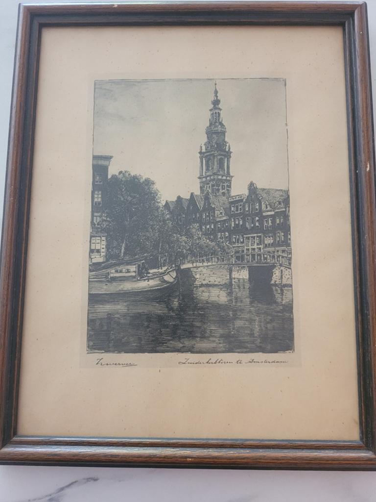 Prent Zuiderkerk toren, Antiek en Kunst, Kunst | Etsen en Gravures, Ingelijst, 30 cm, 1950 - 1999, Ophalen of Verzenden