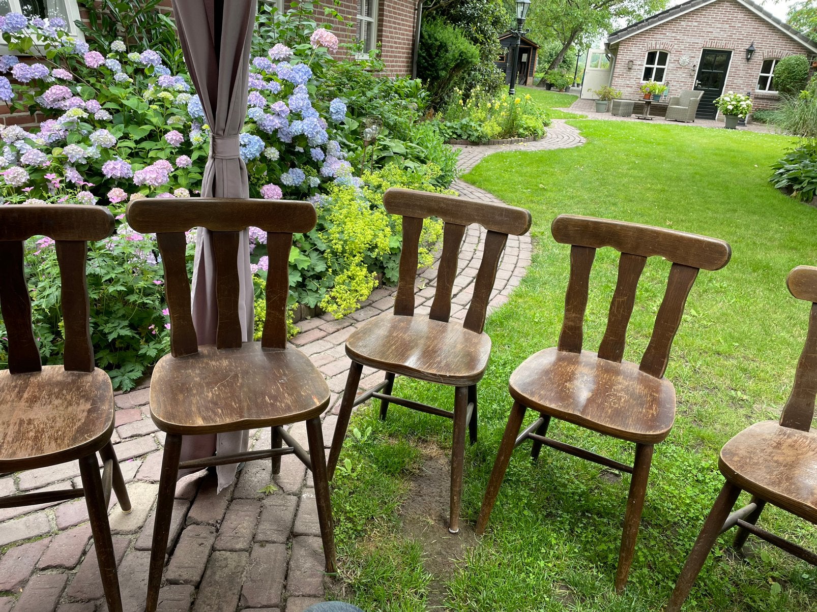 Houten stoelen caféstoelen cafe 5 stuks, Ophalen, Bruin, Vijf, Zes of meer stoelen, Hout