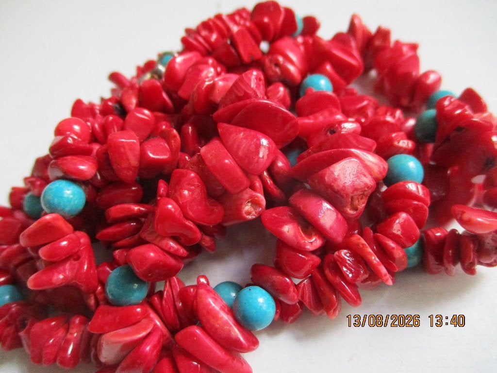 ketting Koraal split kralen 41 cm lang, 3 snoeren., Ophalen of Verzenden, Gebruikt, Rood, Steen of Mineraal