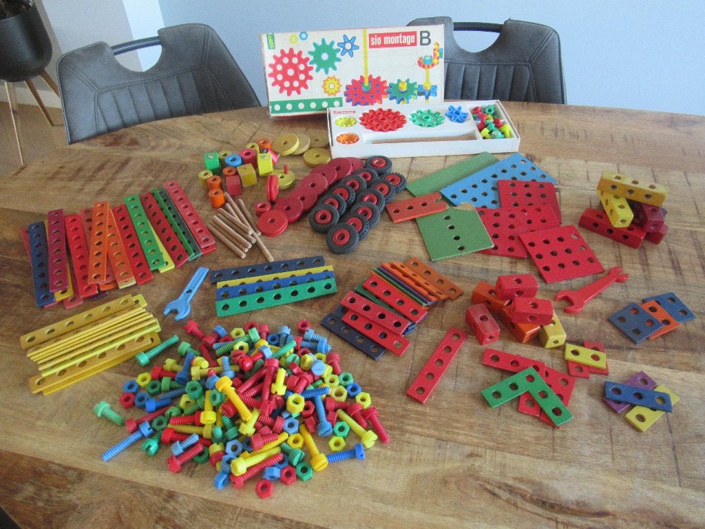 Heel veel SIO Montage houten speelgoed met complete doos B, Kinderen en Baby's, Ophalen of Verzenden, Gebruikt