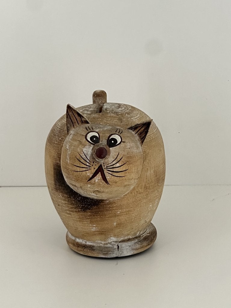 Vintage houten katten spaarpot, Ophalen of Verzenden, Zo goed als nieuw, Hout, Dier