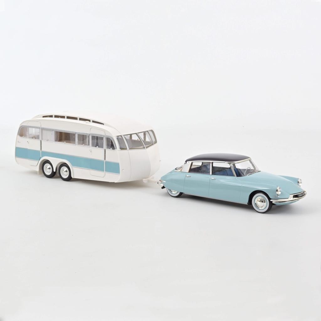 Citroen DS 19 1959 + Caravan Hénon lichtblauw Norev 1:18, Ophalen of Verzenden, Nieuw, Auto, Norev