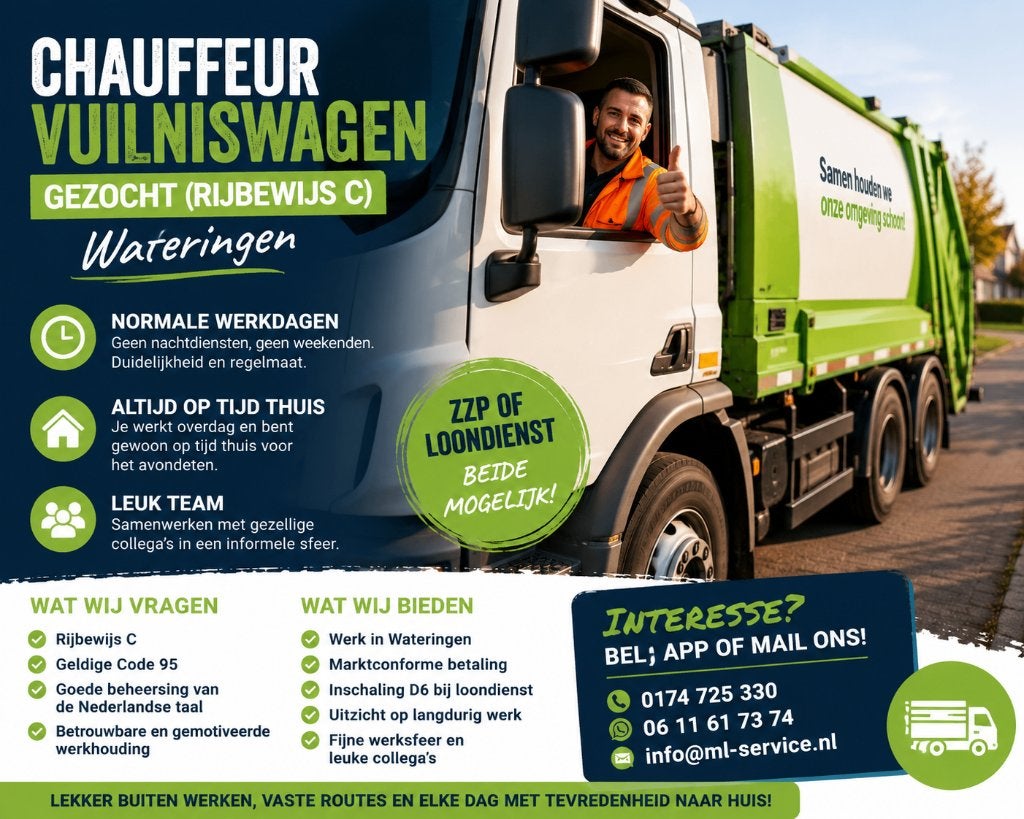 Chauffeur Zzp Vuilniswagen gezocht (Rijbewijs C) Wateringen, Overige uren, Overige niveaus, Vanaf 1 jaar, Overige vormen