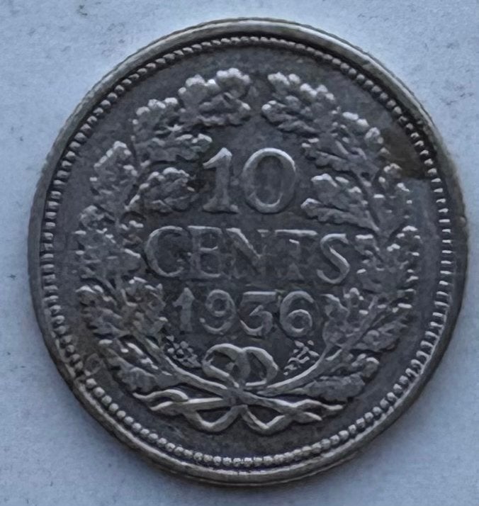 Zilveren 10 cent munt Koningin Wilhelmina 1936, Zilver, Ophalen of Verzenden, 10 cent, Koningin Wilhelmina