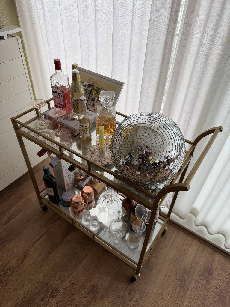 Goudkleurige Cocktail Trolley / Drankwagen, Ophalen, Zo goed als nieuw