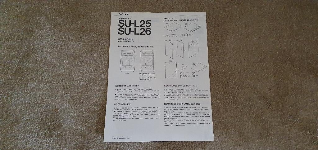 Handleiding Sony SU-L25 en SU-L26 Audio Rack 1981, Audio, Tv en Foto, Stereo-sets, Ophalen of Verzenden, Gebruikt, Sony