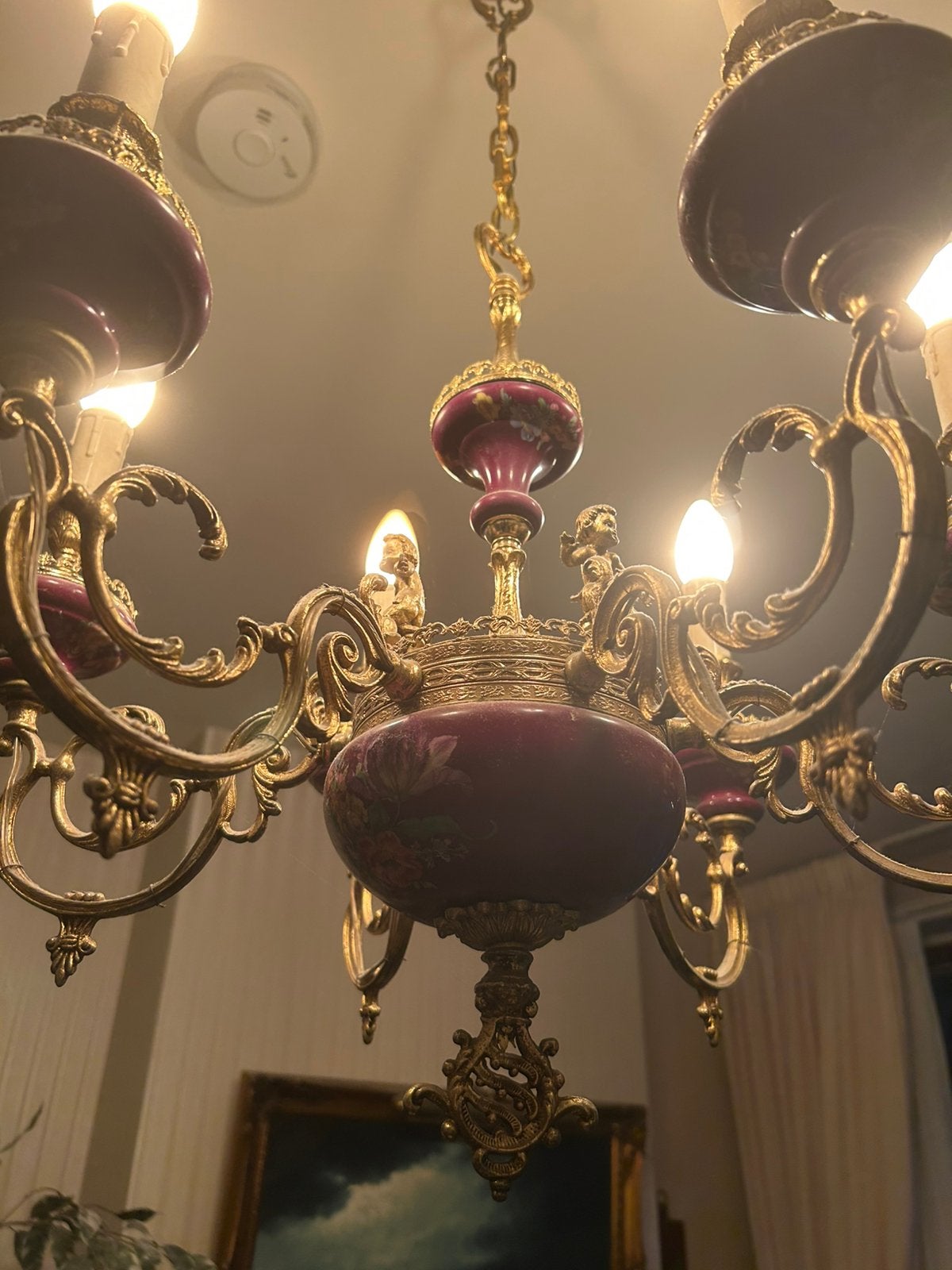 Wijn rode - bordeaux rode antieke kroonluchter, Antiek en Kunst, Ophalen