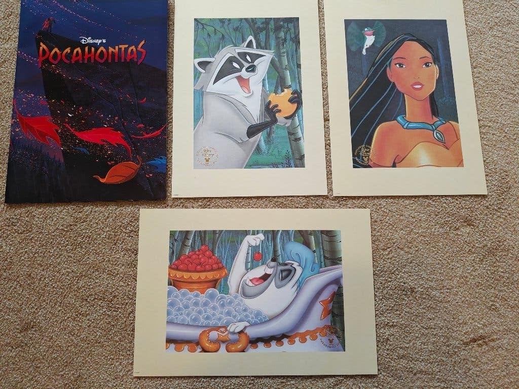 Disney's Pocahontas Lithografie Set van 3 stuks met map, Ophalen, Personages en Fantasiefiguren, Lithografie