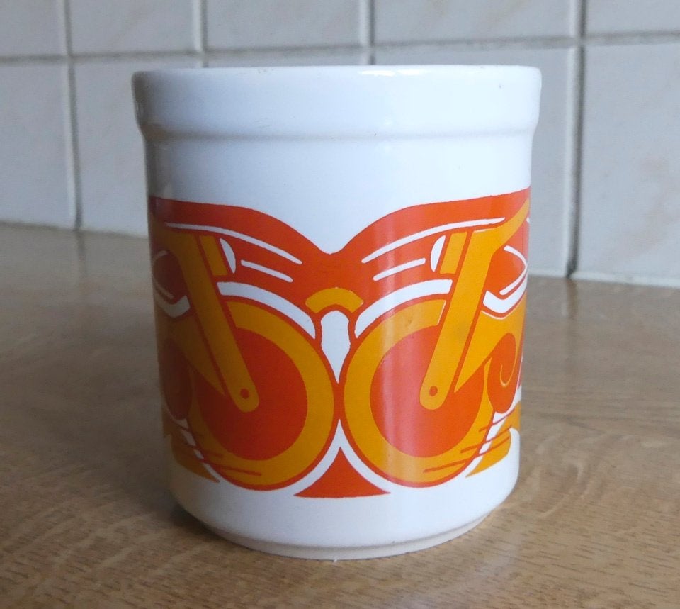 Staffordshire Potteries vintage beker mok brommer scooter, Gebruikt, Overige stijlen, Aardewerk, Mok