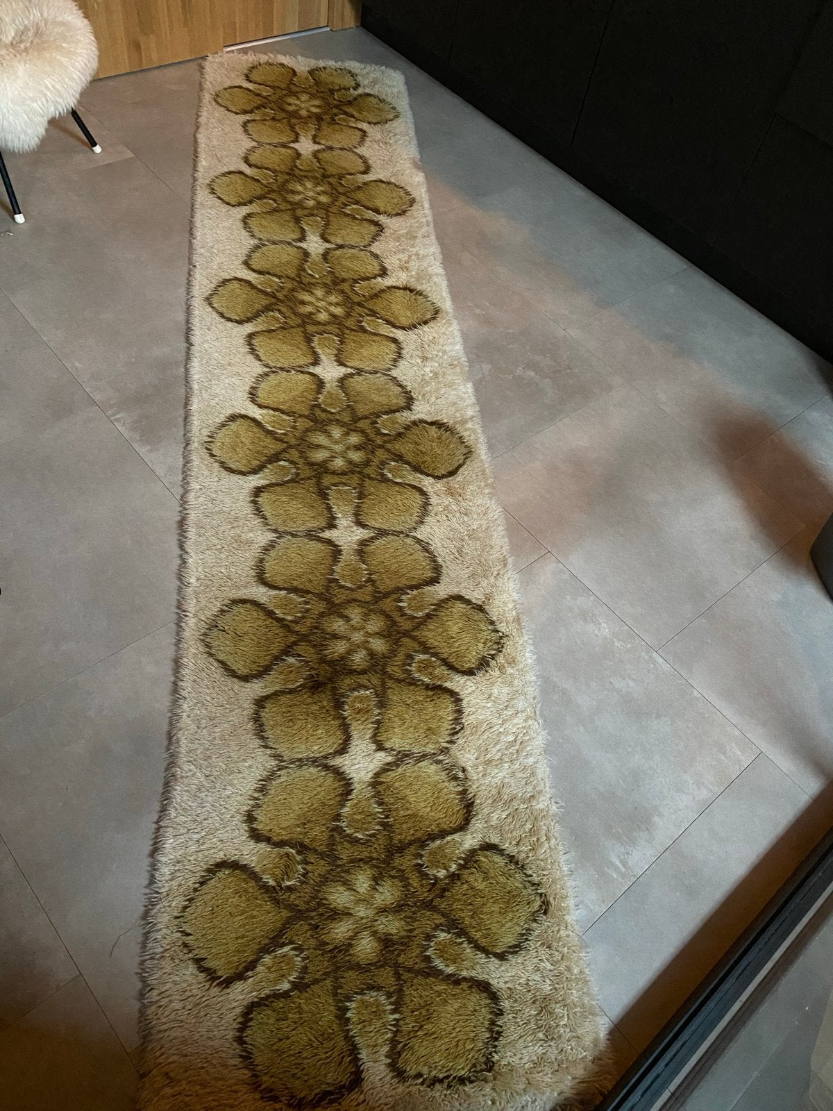 Retro jaren 70 wollen loper - 72x330 cm, 200 cm of meer, Zo goed als nieuw, Rechthoekig, Groen