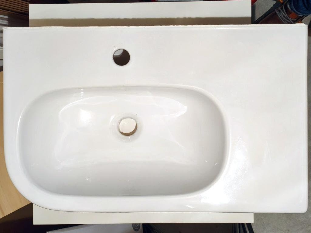 Pozzi-Ginori Quinta asymmetrische keramische designwastafel, Ophalen, Gebruikt, 100 tot 150 cm, 50 tot 100 cm