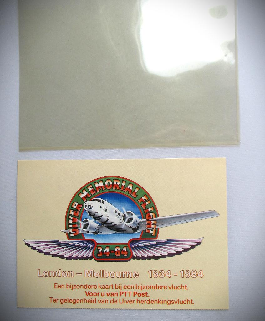 Uiver Memorial Flight~KLM~London-Melbourn~1934-1984, Verzamelen, Ophalen of Verzenden, Zo goed als nieuw, Kaart, Foto of Prent