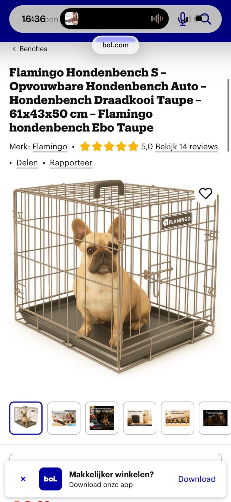 Honden bench creme, Ophalen of Verzenden, Zo goed als nieuw, 65 tot 100 cm