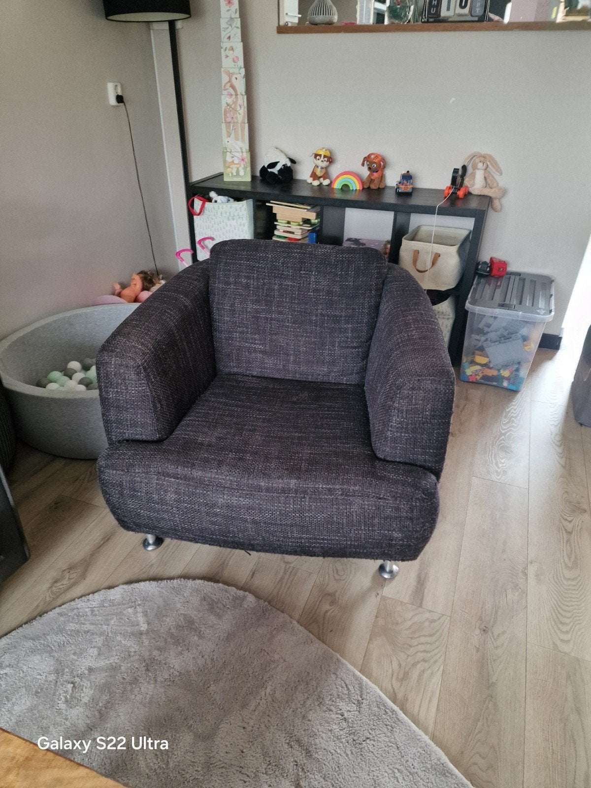 Comfortabele zwart gemêleerd fauteuil, Ophalen, Gebruikt, 75 tot 100 cm, 75 tot 100 cm