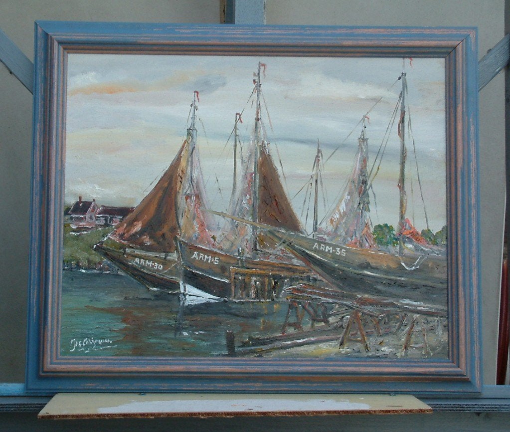 oudere visserij  schilderijen Jac Caljouw  Arnemuiden, Antiek en Kunst, Maritiem / water, Doek, Ophalen of Verzenden, Olieverf