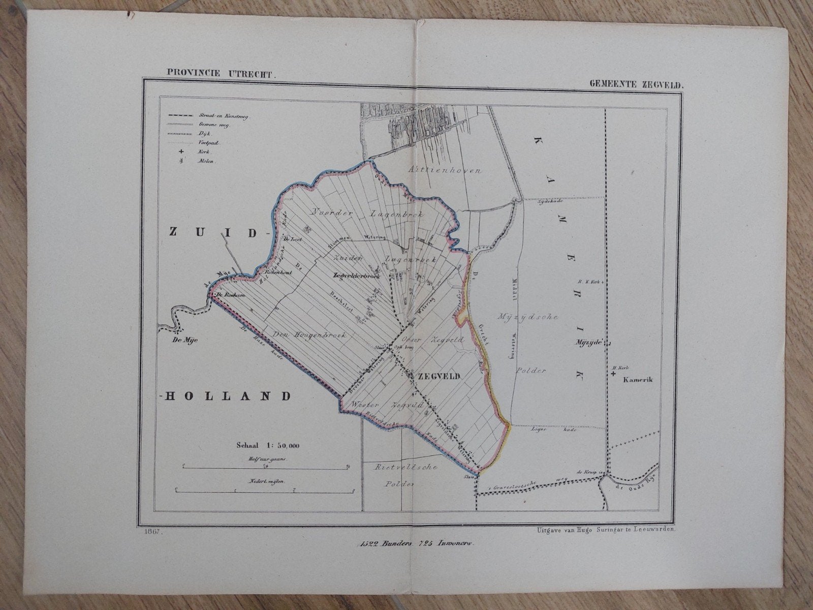 36 / Zegveld Kuyper Utrecht Litho uit 1867, Origineel, Ophalen of Verzenden, Kaarten en plattegronden, Lithografie