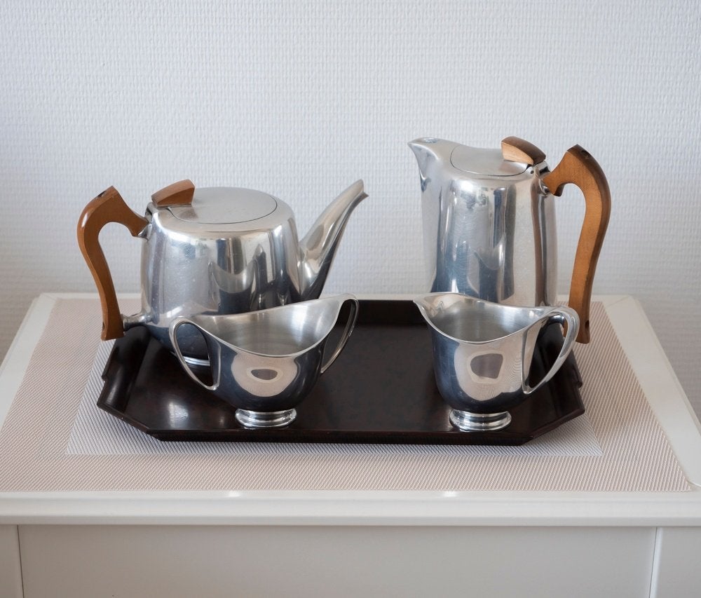 Art Deco Koffie en thee kannen set met dienblad., Ophalen of Verzenden