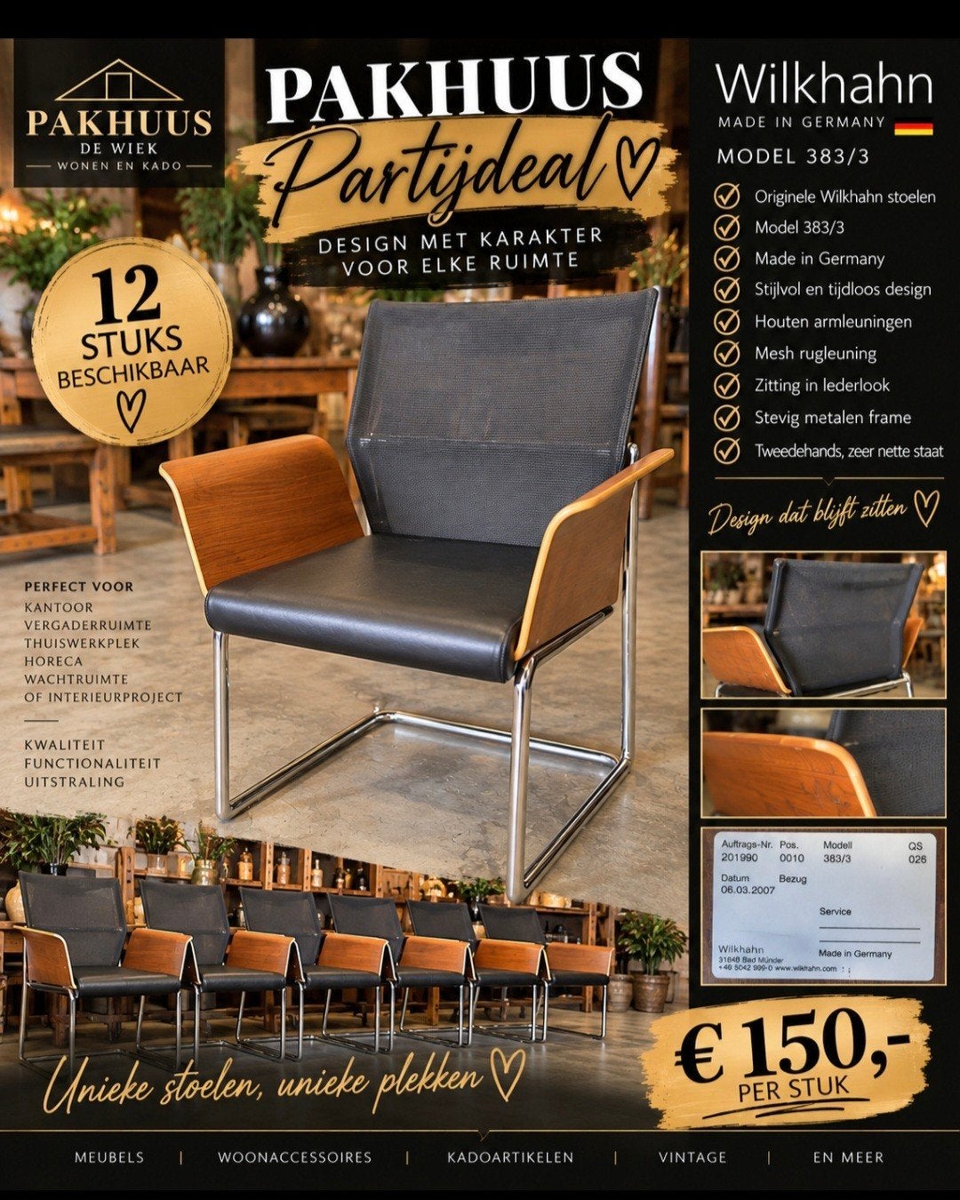 Wilkhahn designstoelen Made in Germany  12 stuks, Ophalen, Zwart, Zo goed als nieuw, Vijf, Zes of meer stoelen