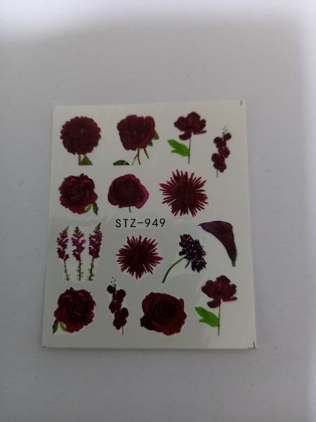Velletje nagel water decals stickers STZ-949 bloemen rood, Verzenden, Nieuw, Handen en Nagels, Toebehoren