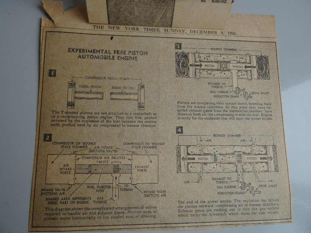 artikel uit New york times 1956 Gas turbine experimental fre, Ophalen of Verzenden, 1920 tot 1940, Buitenland, Knipsel(s)
