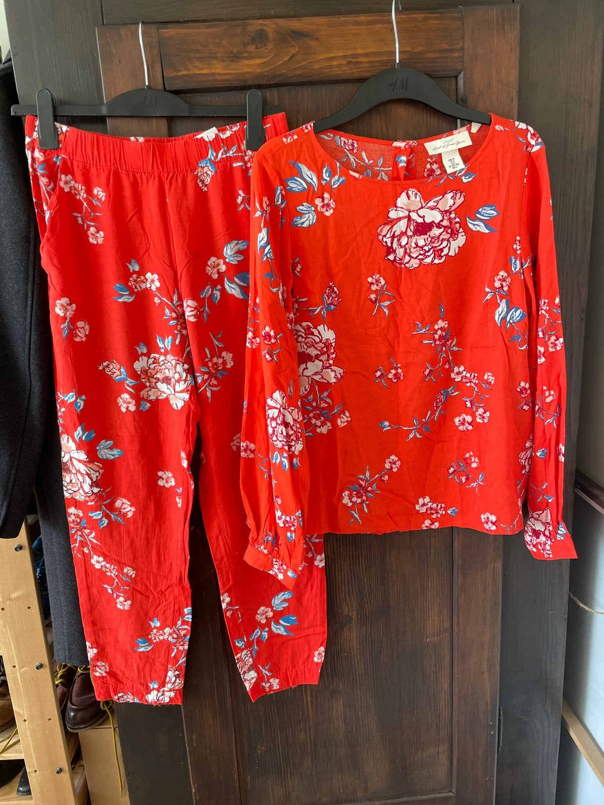 Oranje setje broek en blouse van 100% viscose van h&m mt 36, Ophalen of Verzenden, Zo goed als nieuw, Maat 36 (S), Oranje