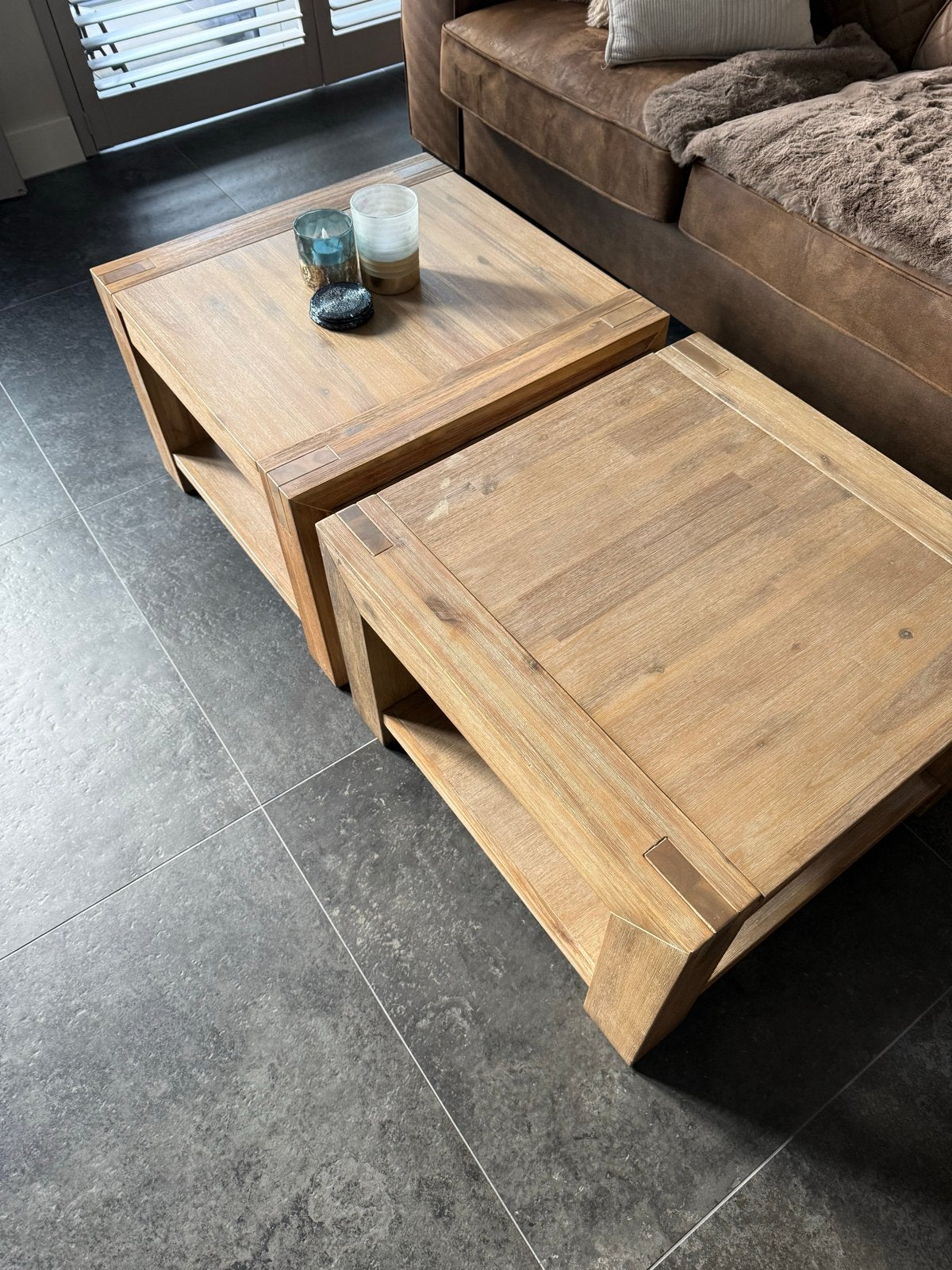 1x Salontafel Salzburg acaciahout 65x65x42 cm prijs per stuk, Ophalen, Gebruikt, Vierkant, 50 tot 100 cm