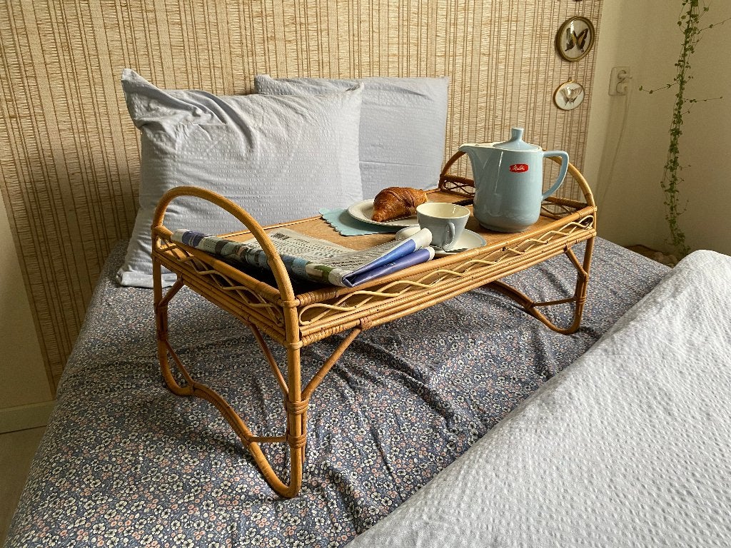 Vintage bedtafeltje dienblad Rotan Sixties Mid century Rohé, Ophalen of Verzenden, Gebruikt, Rechthoekig, Hout