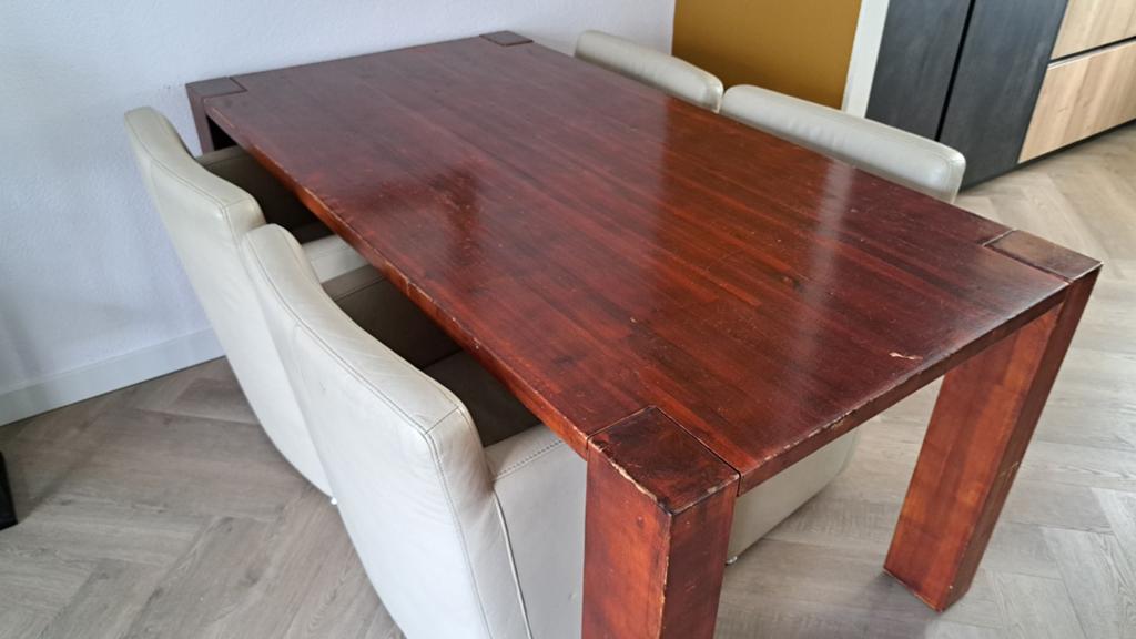 Eetkamertafel, 4 stoelen, tv kast, Ophalen, Gebruikt, Rechthoekig, 50 tot 100 cm