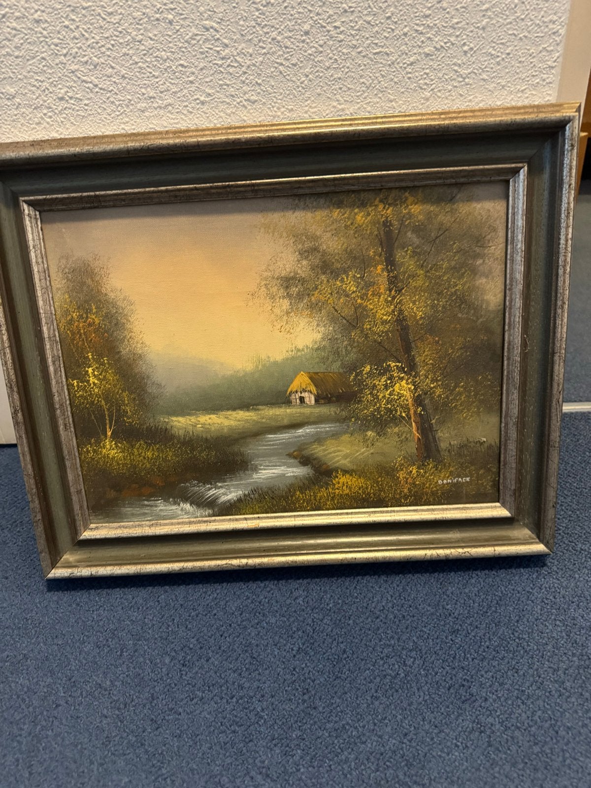 Schilderij Boniface - Landschap met beek en huisje, Ophalen, Doek, Realistisch, Gesigneerd