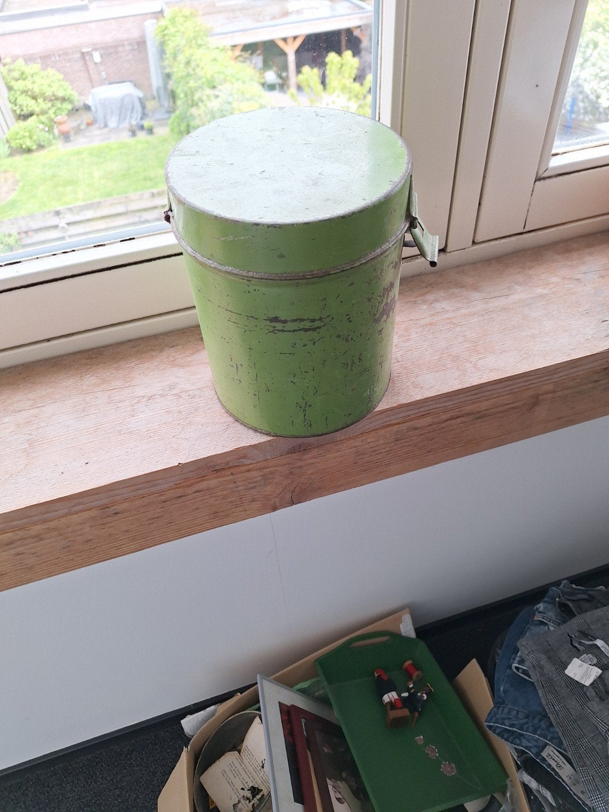 Vintage Groene Blikken Bus 'Flour' - Antieke Keuken, Ophalen of Verzenden