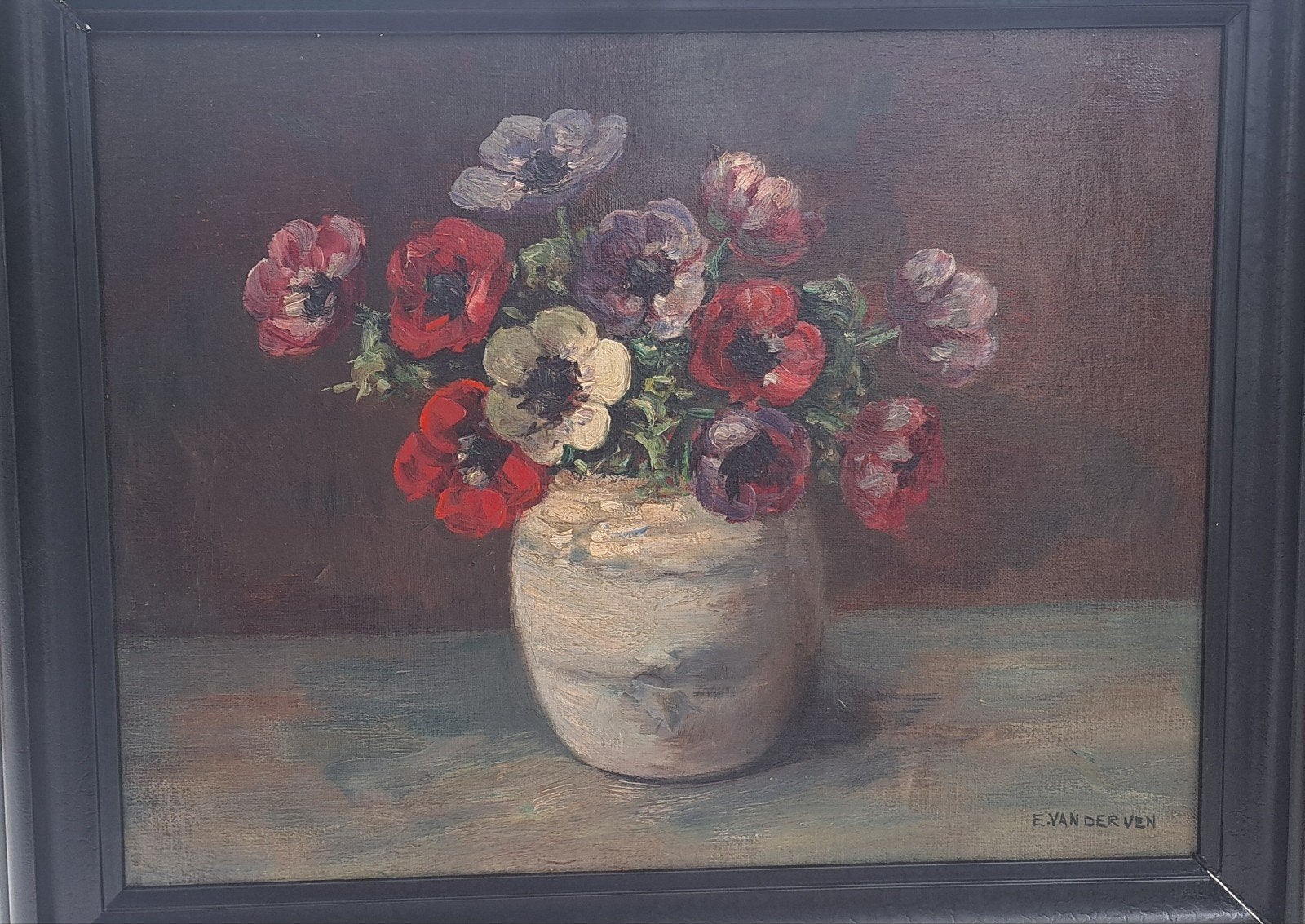 Schilderij E. van der Ven - Bloemenstilleven, Ophalen