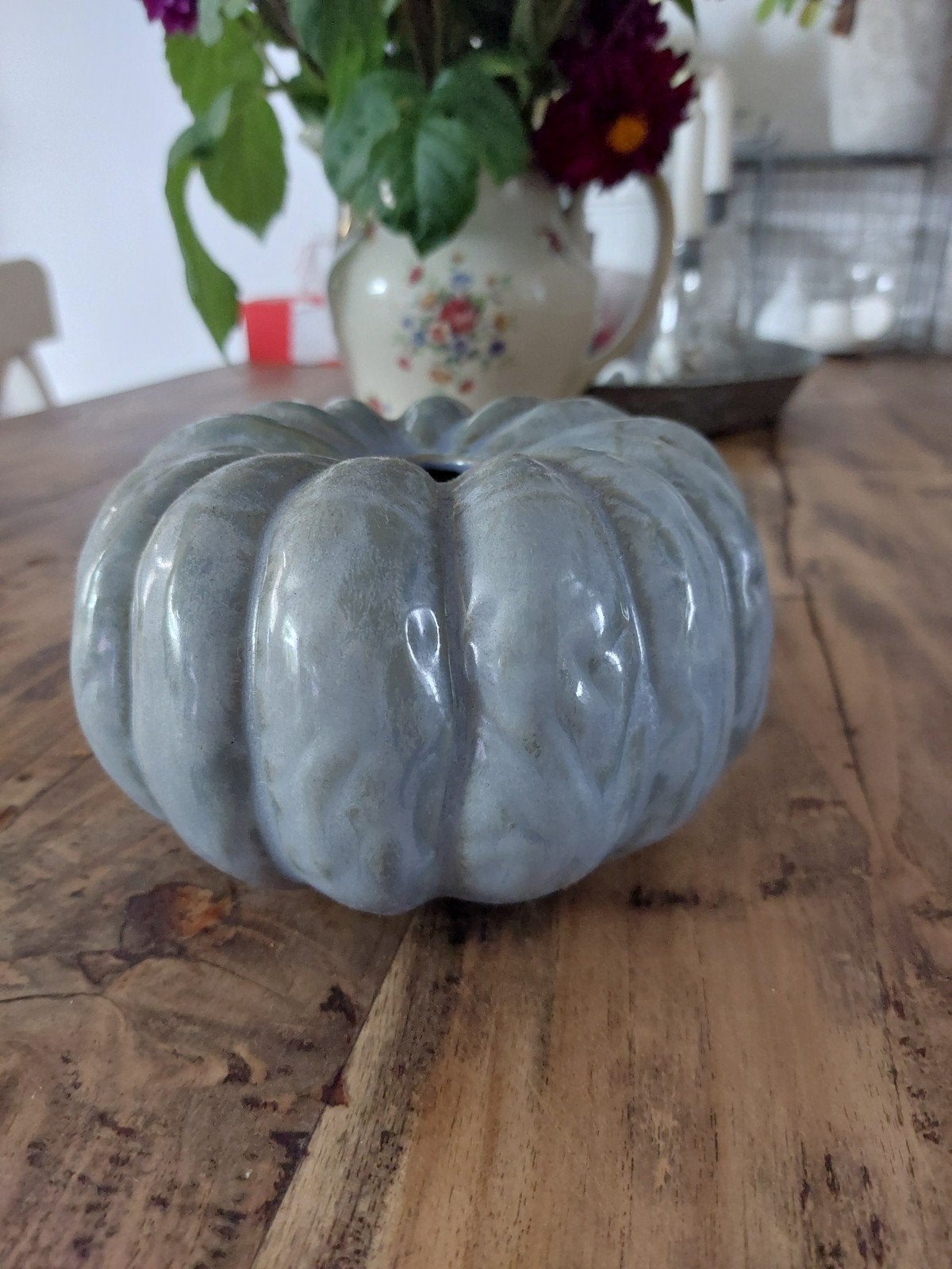 Mooi blauw/grijs/groenig vaasje van PTMD, Ophalen of Verzenden, Zo goed als nieuw, Steen/keramiek, 17 cm