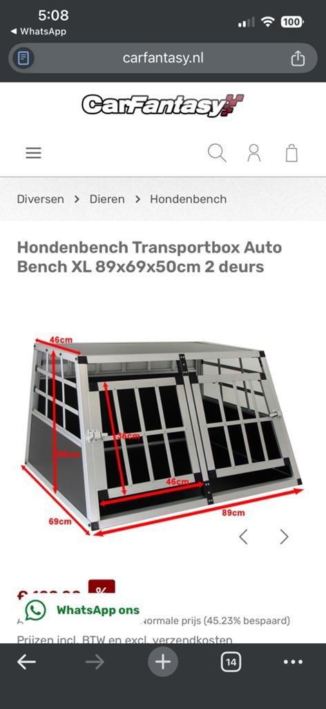 Hondenbench, Dieren en Toebehoren, Hondenhokken, Ophalen, Gebruikt, 75 tot 110 cm, 65 tot 100 cm