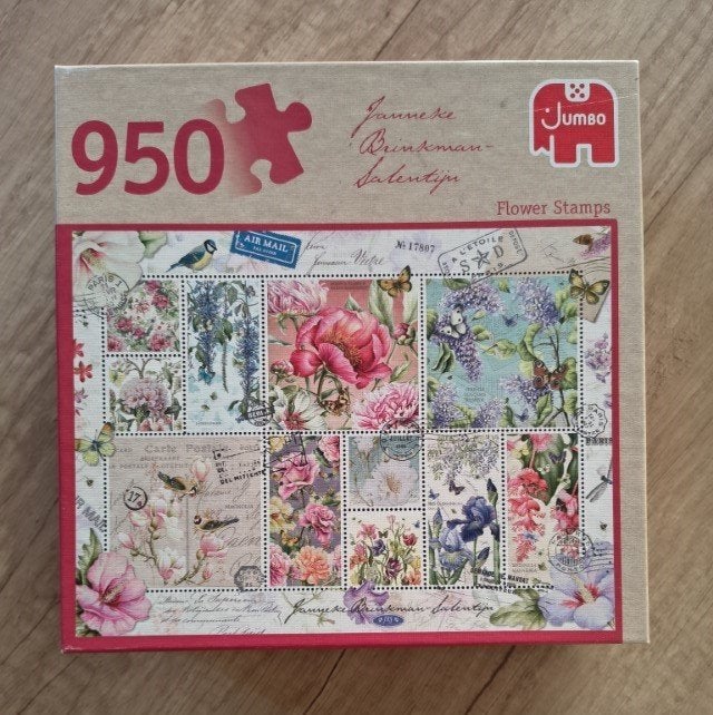 * 950 stukjes puzzel Janneke Brinkman Jumbo flower stamps *, Ophalen of Verzenden, 500 t/m 1500 stukjes, Zo goed als nieuw, Legpuzzel