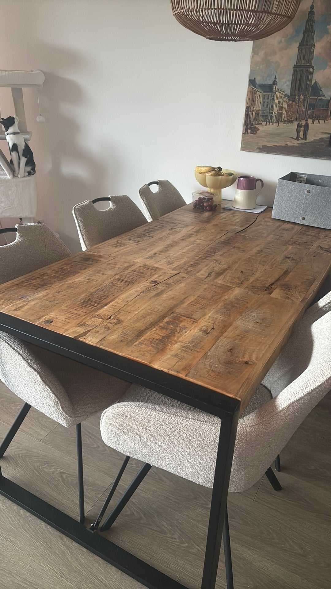 Houten eettafel met stalen poten - 180x80 cm, Ophalen, Gebruikt, 50 tot 100 cm, 150 tot 200 cm