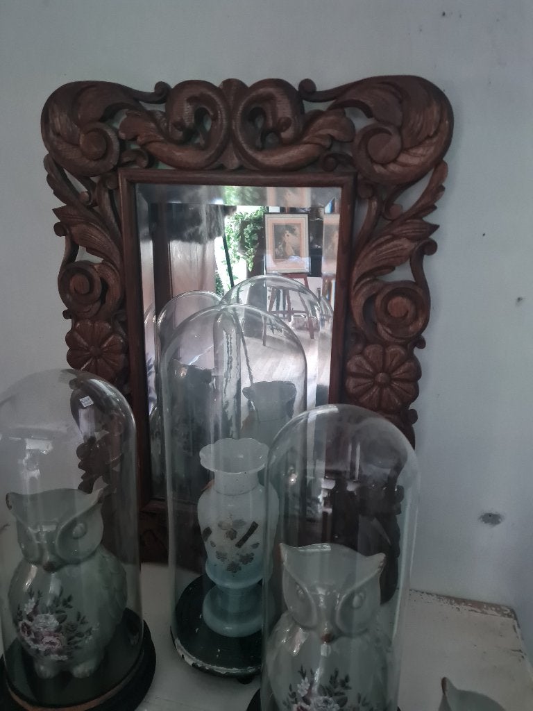 Vintage mahonie houten spiegel facet geslepen