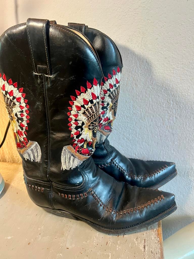 Vintage zwart leren cowboylaarzen Sendra laarzen 42 43 laars, Kleding | Heren, Schoenen, Zo goed als nieuw, Boots, Zwart, Ophalen of Verzenden